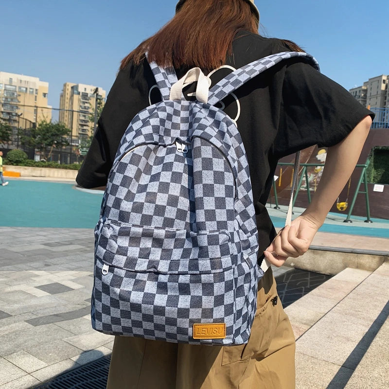 Unisex Jean Plaid Laptop Backpack 👜