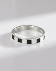 925 Sterling Silver Black and White Enamel Ring