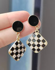 Geometric Checkered Pendant Earrings