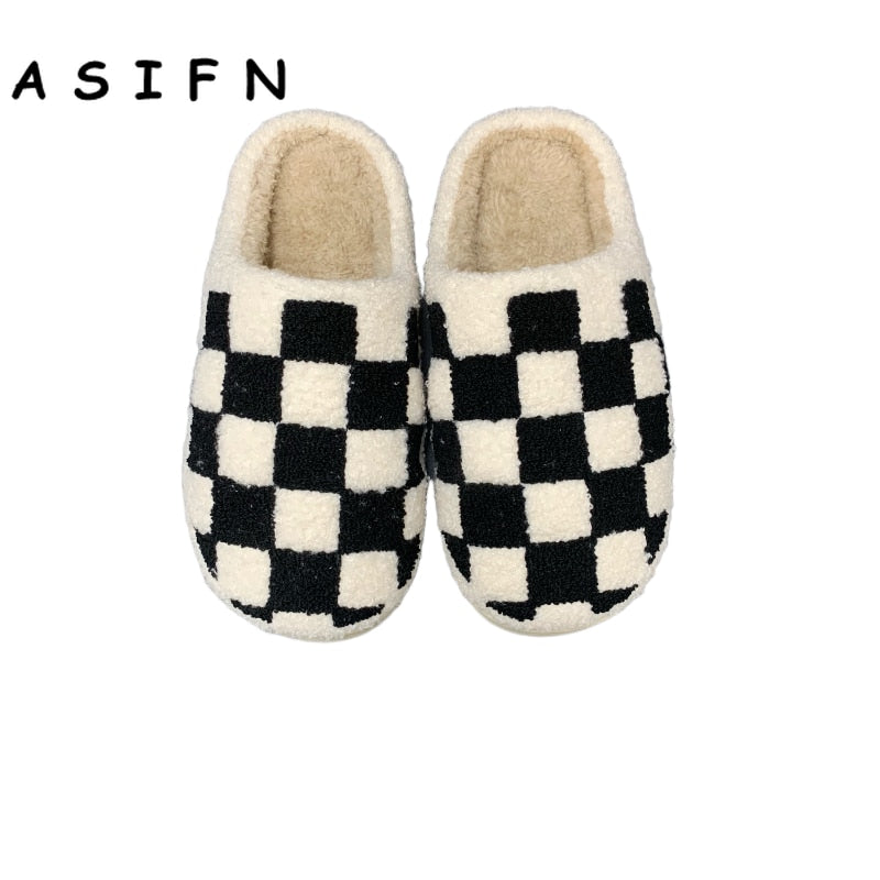Cozy Checkered Fuzzy Plush Slippers
