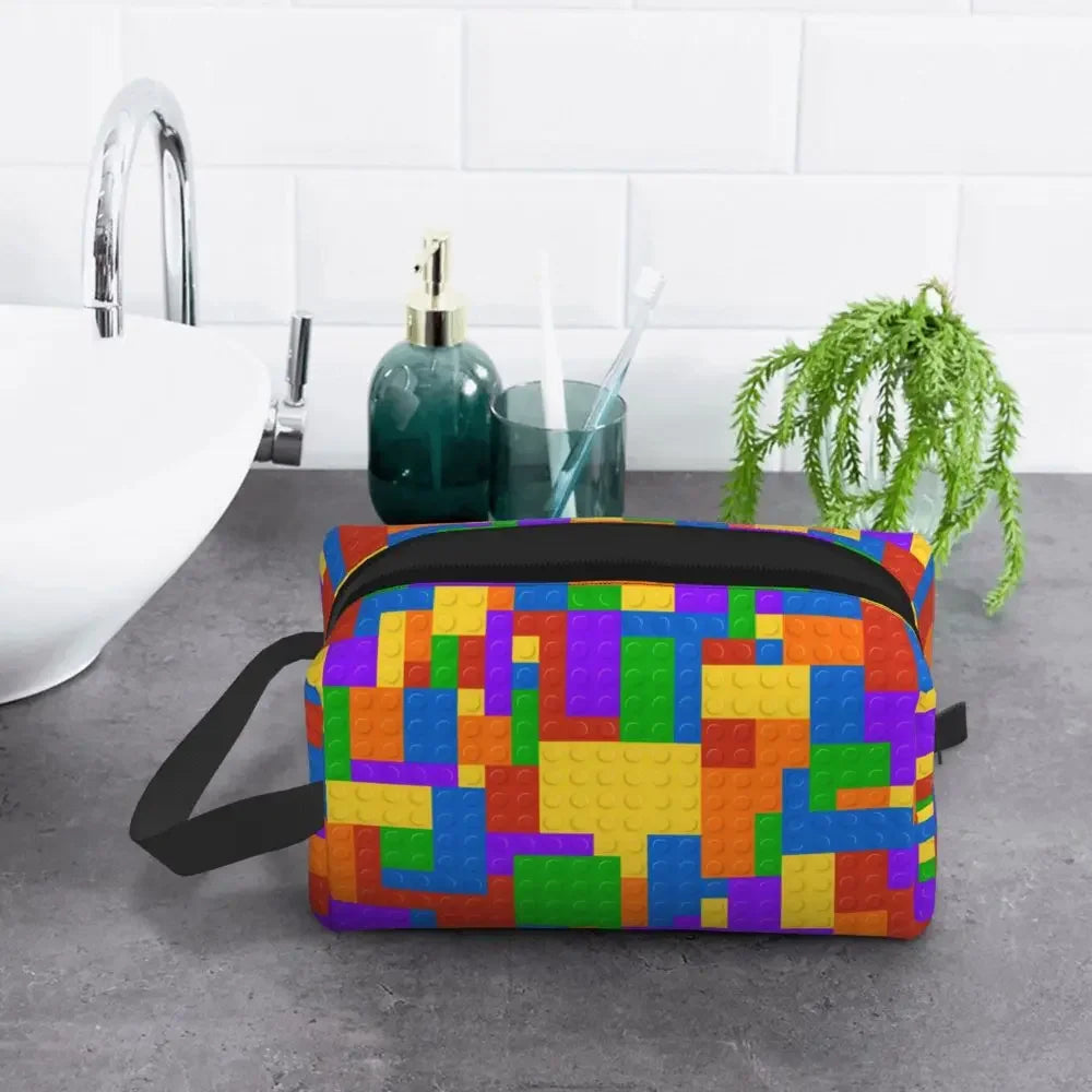 Custom Travel Plastic Toy Block Pattern Toiletry Bag 💄