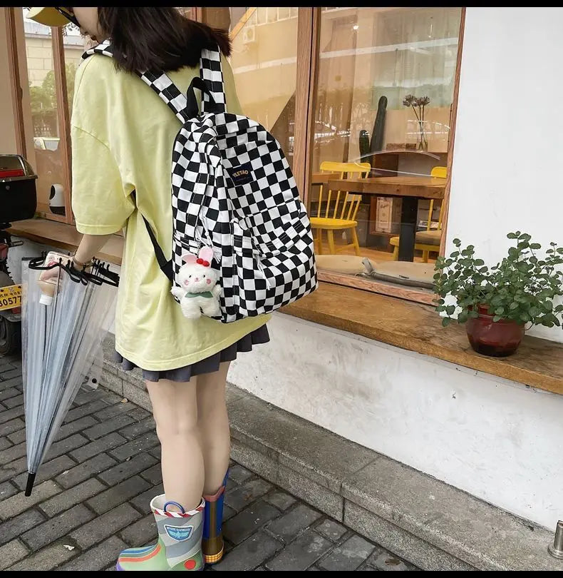 Harajuku Multi-Functional Checkered Backpack 👜