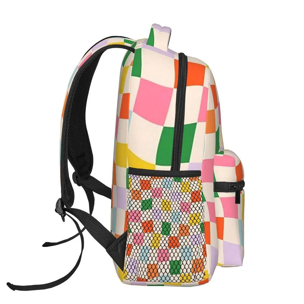 Wavy Colorful Checkerboard Pattern Backpacks for Boys &amp; Girls 👜