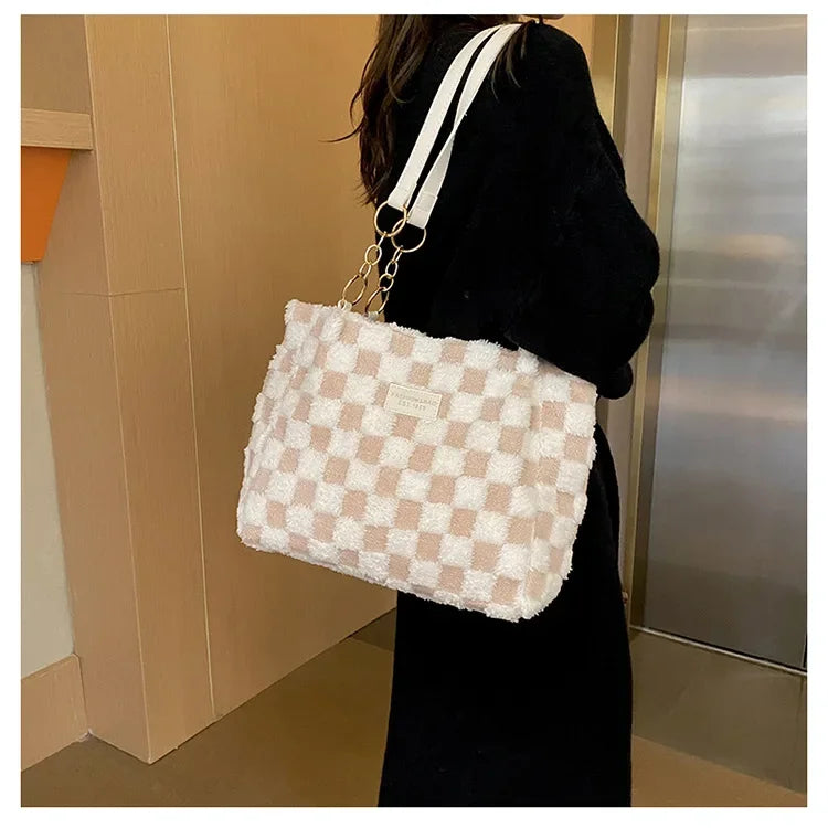 Patch Decor Fuzzy Women Tote Bag 💼