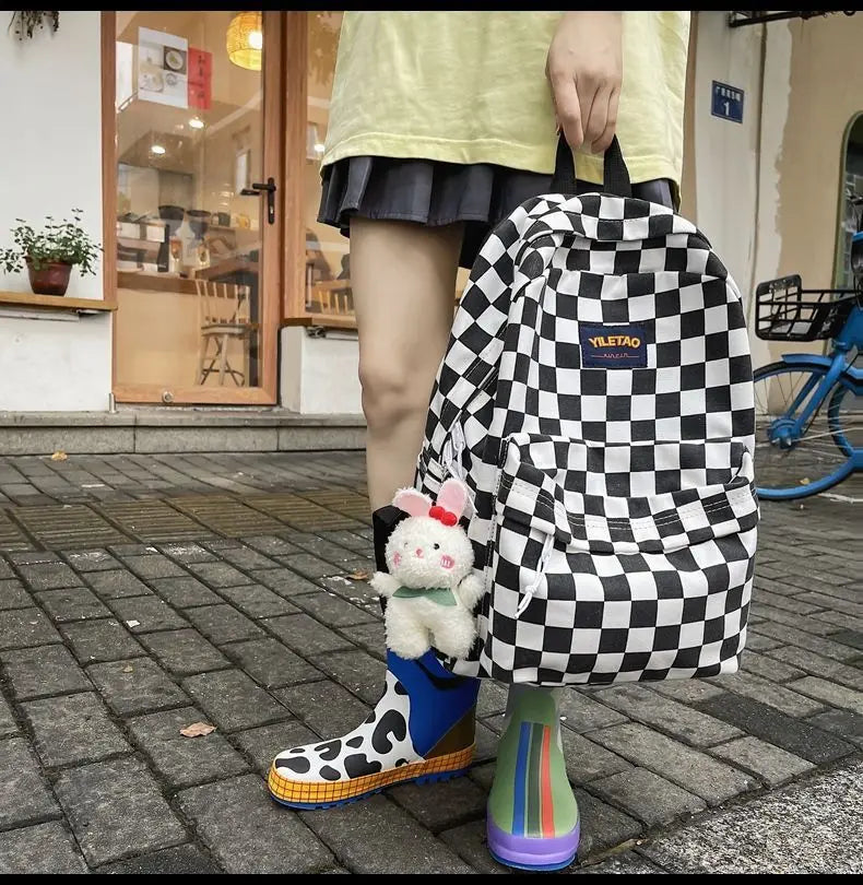 Harajuku Multi-Functional Checkered Backpack 👜