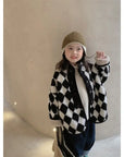 Plush Single Breasted Plaid Coat for Kids