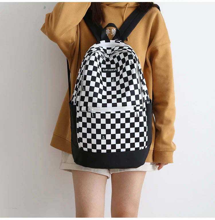 New Girl Cute Plaid Canvas Travel Backpack 👜