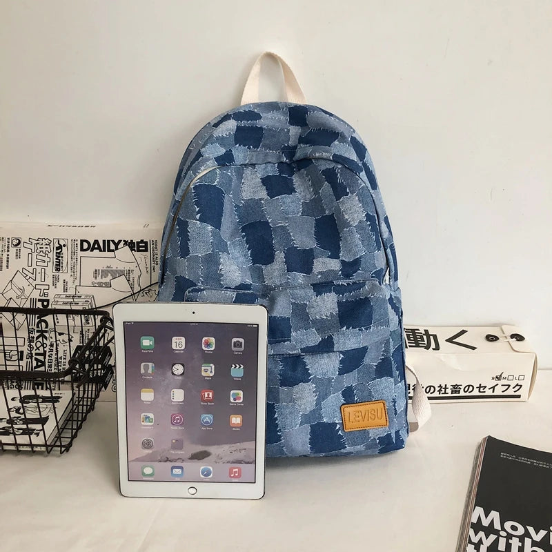 Unisex Jean Plaid Laptop Backpack 👜