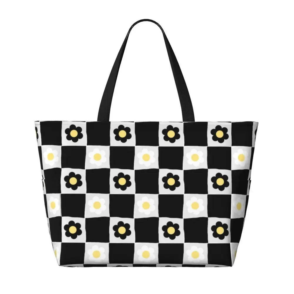 Custom Black and White Check Checkered 👜