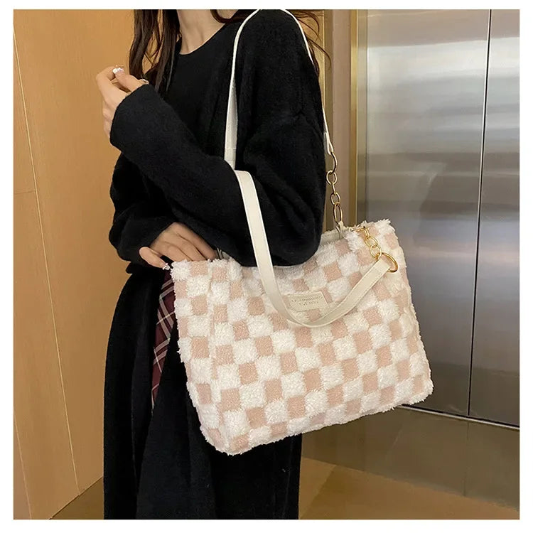 Patch Decor Fuzzy Women Tote Bag 💼