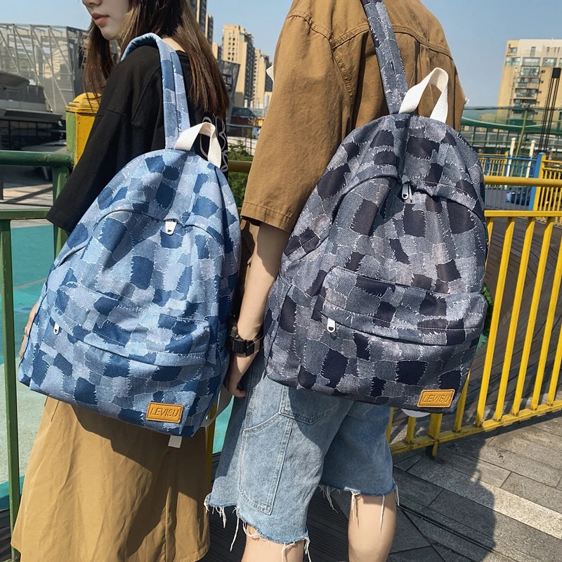 Unisex Jean Plaid Laptop Backpack 👜