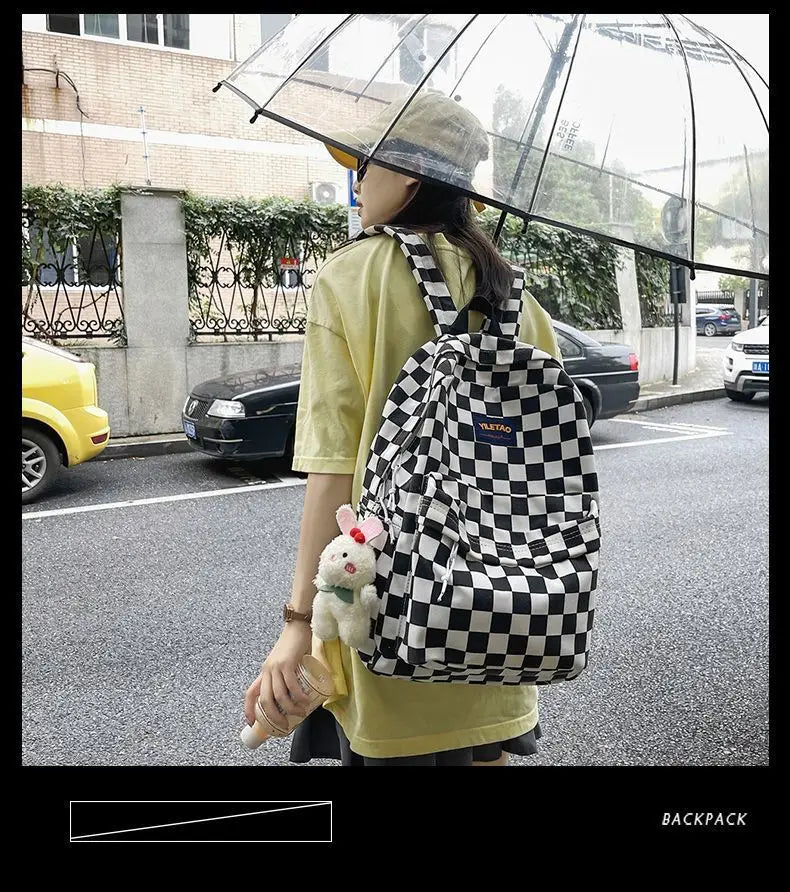 Harajuku Multi-Functional Checkered Backpack 👜