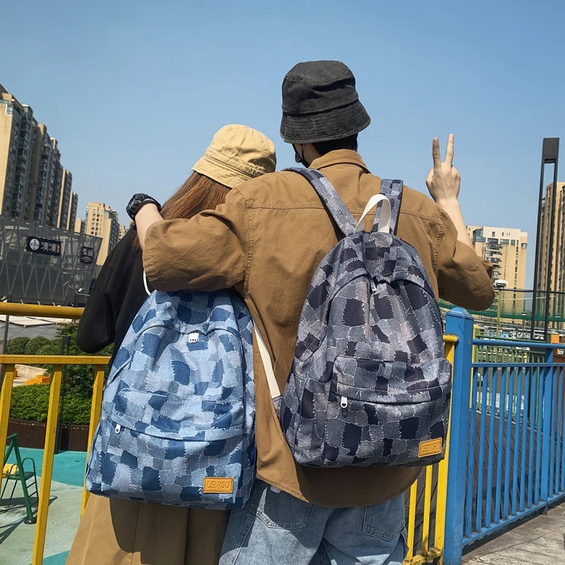 Unisex Jean Plaid Laptop Backpack 👜