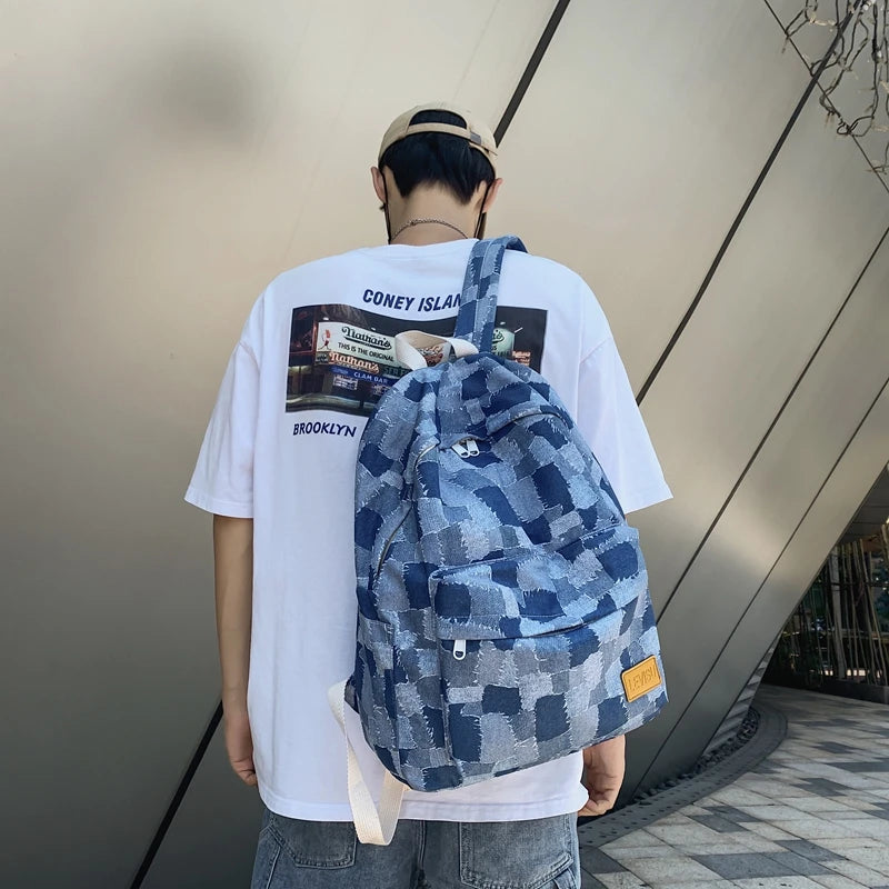 Unisex Jean Plaid Laptop Backpack 👜