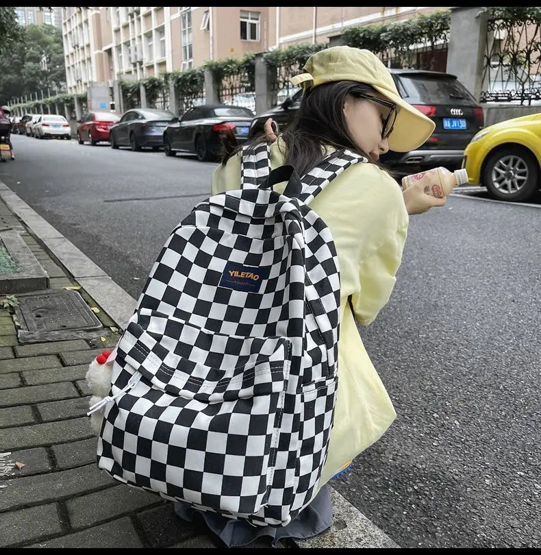 Harajuku Multi-Functional Checkered Backpack 👜