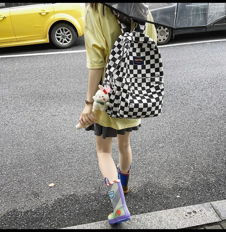 Harajuku Multi-Functional Checkered Backpack 👜