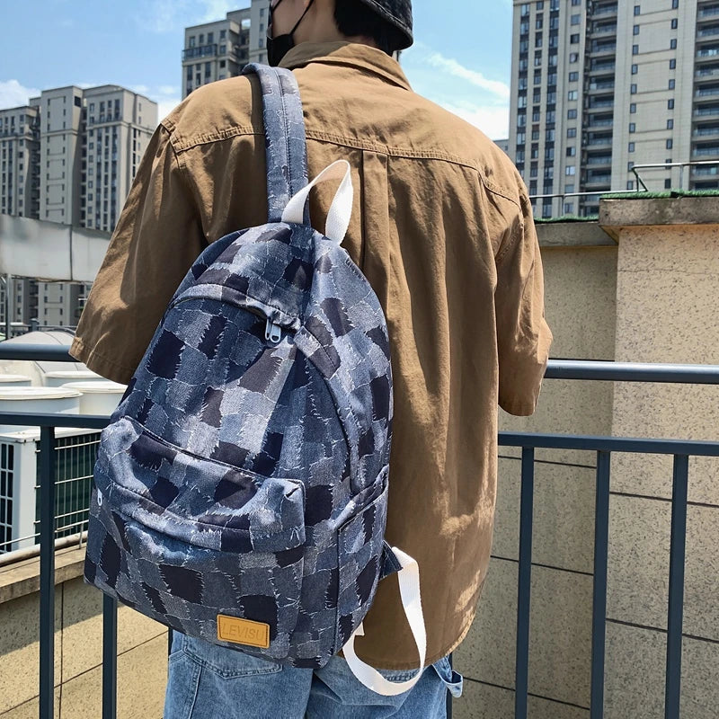 Unisex Jean Plaid Laptop Backpack 👜