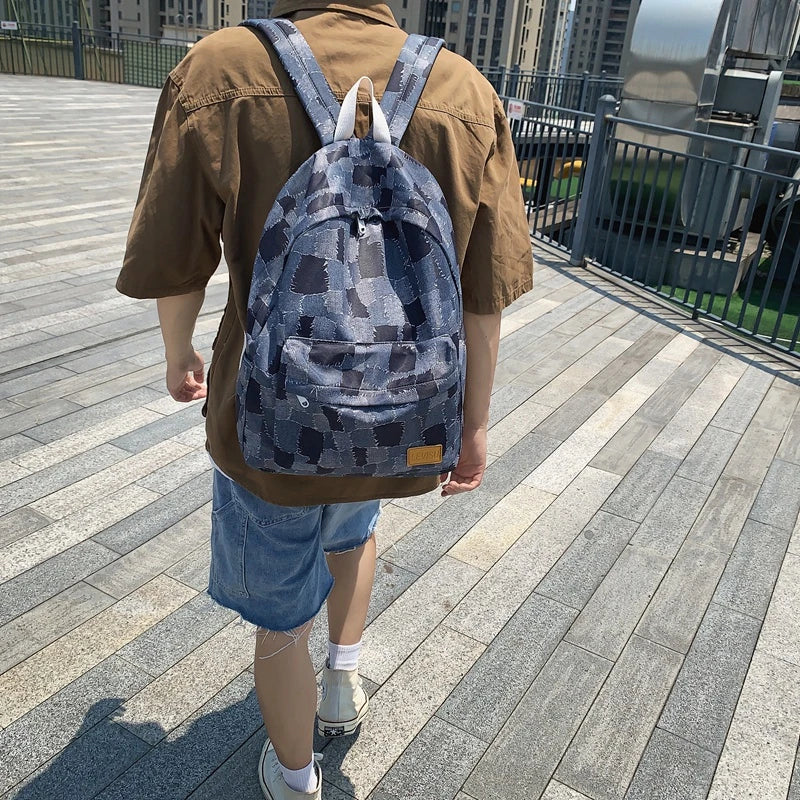 Unisex Jean Plaid Laptop Backpack 👜