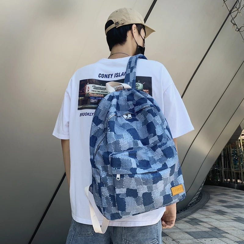 Unisex Jean Plaid Laptop Backpack 👜