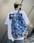 Unisex Jean Plaid Laptop Backpack 👜