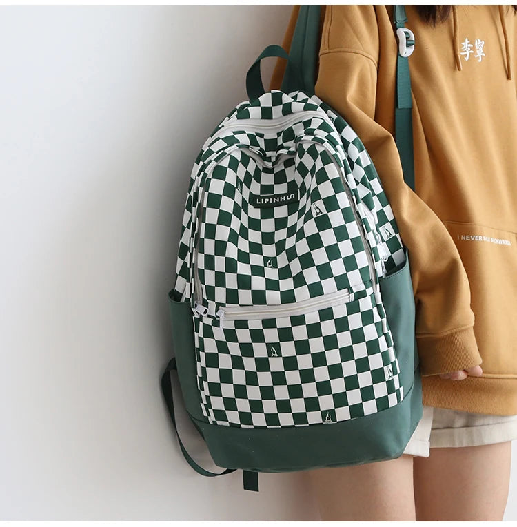 New Girl Cute Plaid Canvas Travel Backpack 👜