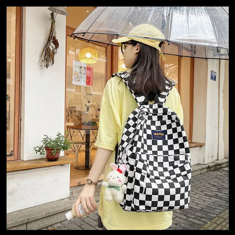 Harajuku Multi-Functional Checkered Backpack 👜