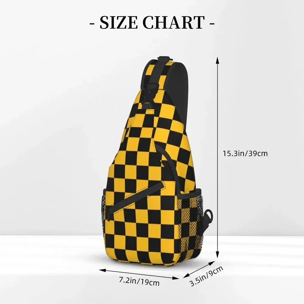 Black and Yellow Checkerboard Pattern Sling Bag for Men 👜