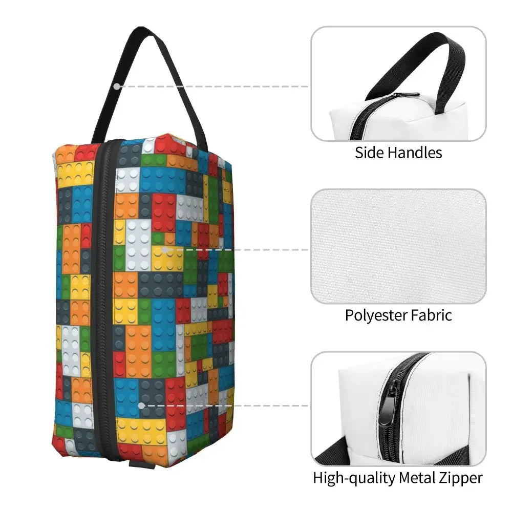 Custom Travel Plastic Toy Block Pattern Toiletry Bag 💄