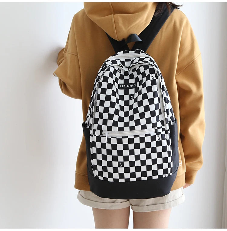 New Girl Cute Plaid Canvas Travel Backpack 👜