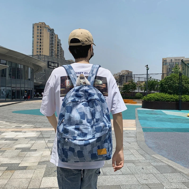 Unisex Jean Plaid Laptop Backpack 👜