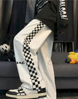 Korean Fashion Checkerboard Side Sweatpants