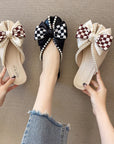 Butterfly Knot Plaid Slides