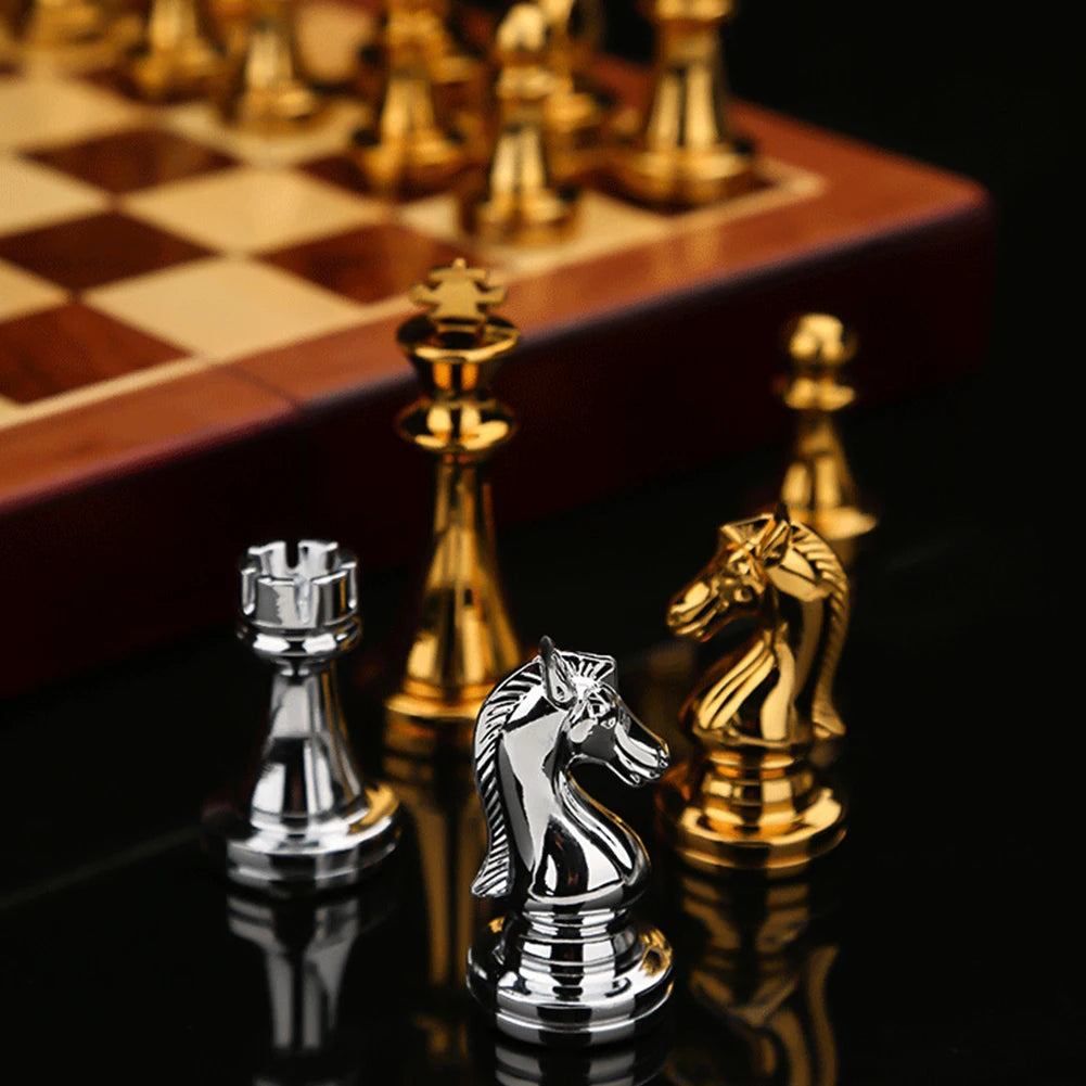 30CM Luxury Metal Chess Figures with Wooden Chessboard 🧲