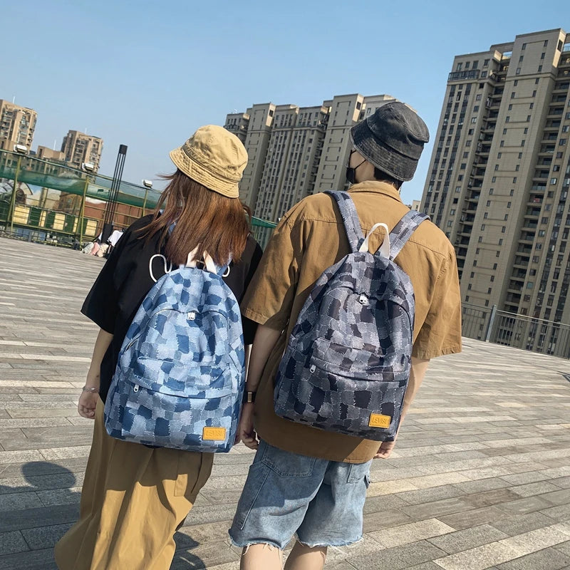 Unisex Jean Plaid Laptop Backpack 👜