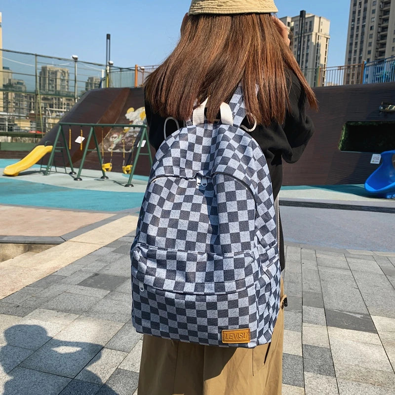 Unisex Jean Plaid Laptop Backpack 👜