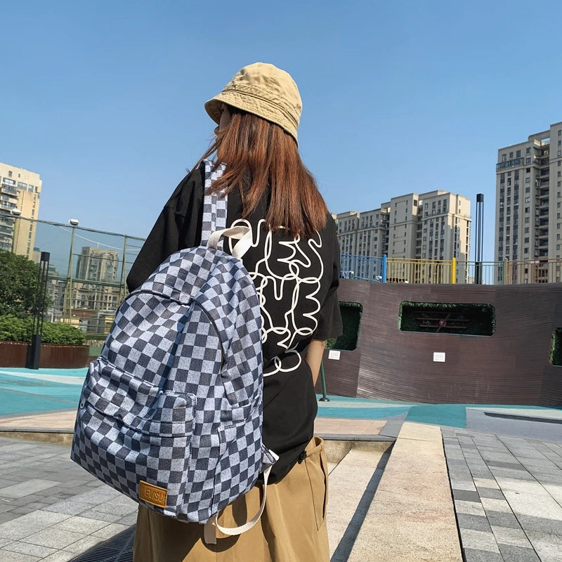 Unisex Jean Plaid Laptop Backpack 👜