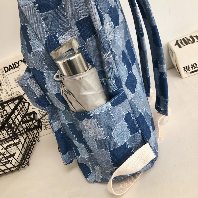 Unisex Jean Plaid Laptop Backpack 👜