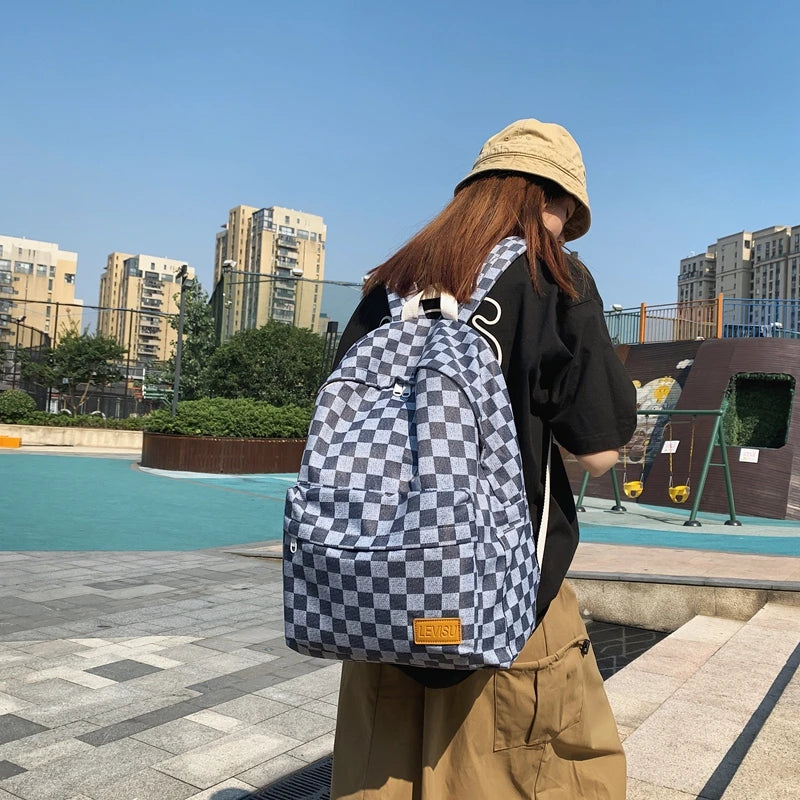 Unisex Jean Plaid Laptop Backpack 👜