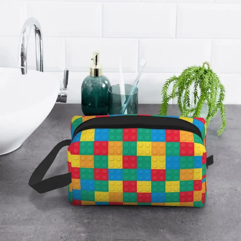 Custom Travel Plastic Toy Block Pattern Toiletry Bag 💄