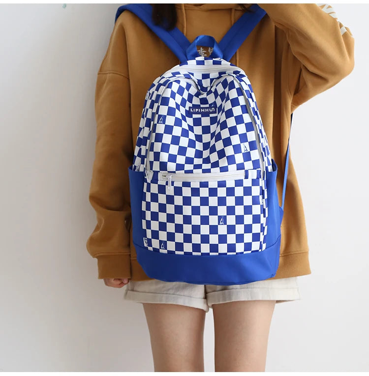 New Girl Cute Plaid Canvas Travel Backpack 👜