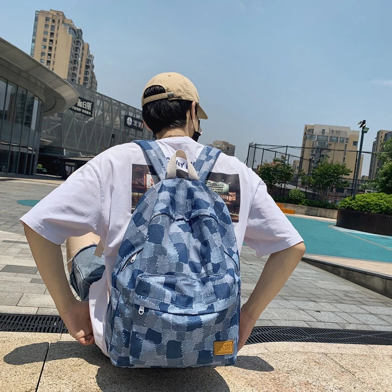 Unisex Jean Plaid Laptop Backpack 👜