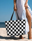 Custom Black and White Check Checkered 👜