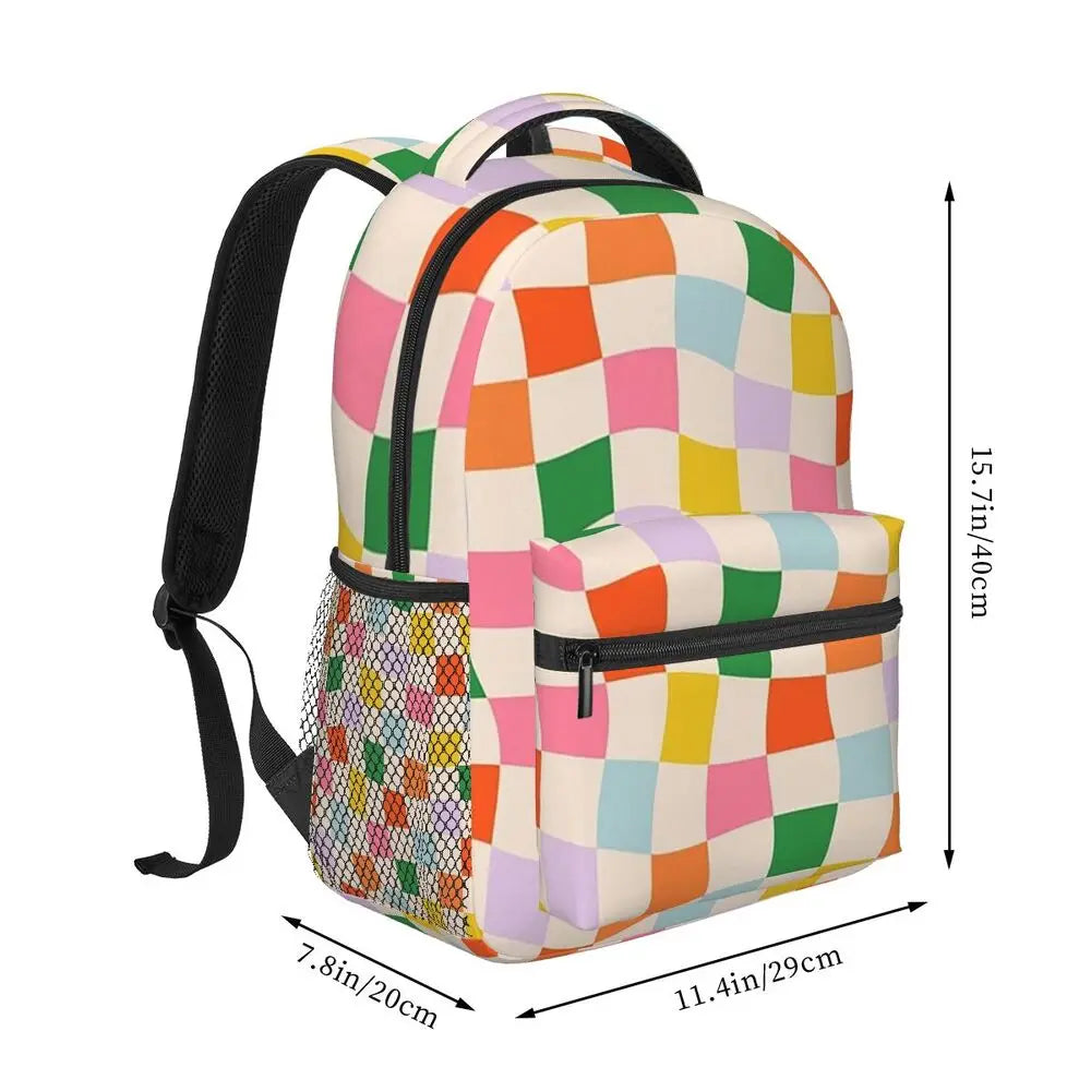 Wavy Colorful Checkerboard Pattern Backpacks for Boys &amp; Girls 👜