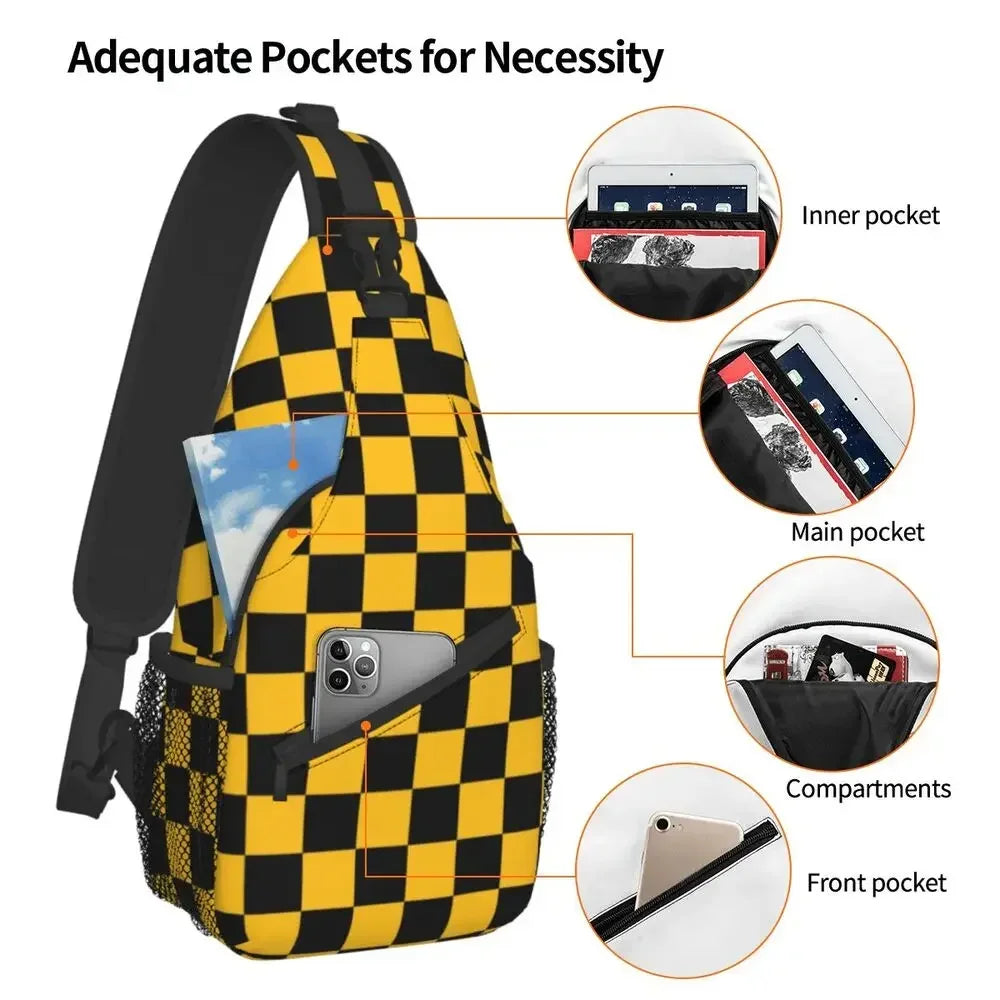 Black and Yellow Checkerboard Pattern Sling Bag for Men 👜