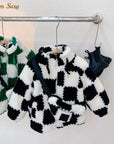 Chessboard Plaid Fleece Coat for Baby Girls and Boys