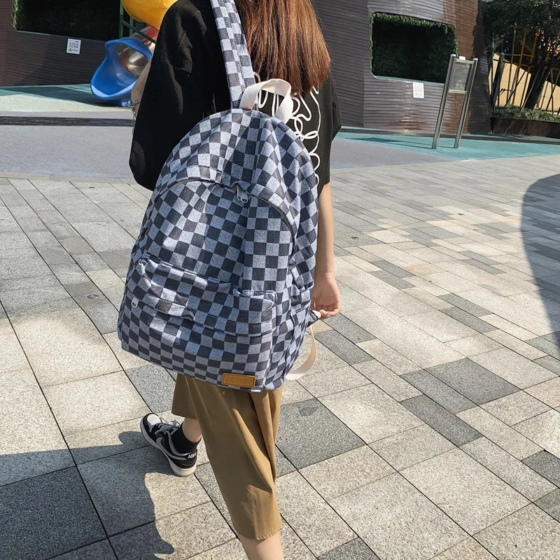 Unisex Jean Plaid Laptop Backpack 👜