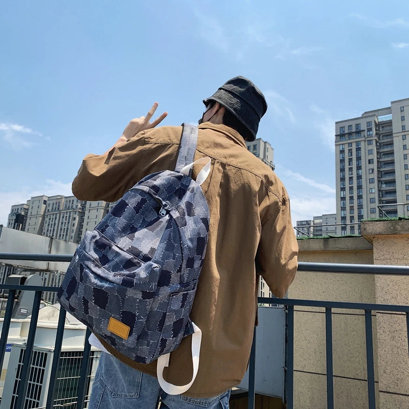 Unisex Jean Plaid Laptop Backpack 👜