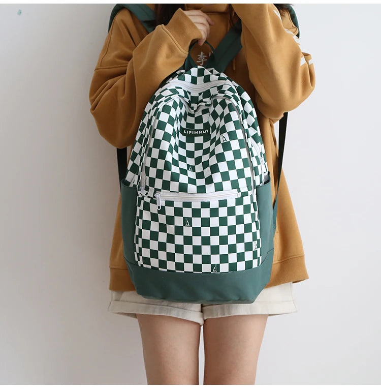 New Girl Cute Plaid Canvas Travel Backpack 👜