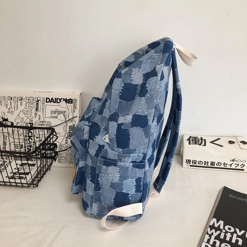 Unisex Jean Plaid Laptop Backpack 👜