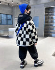 Checkerboard Zipper Fleece Coat for Young Boys
